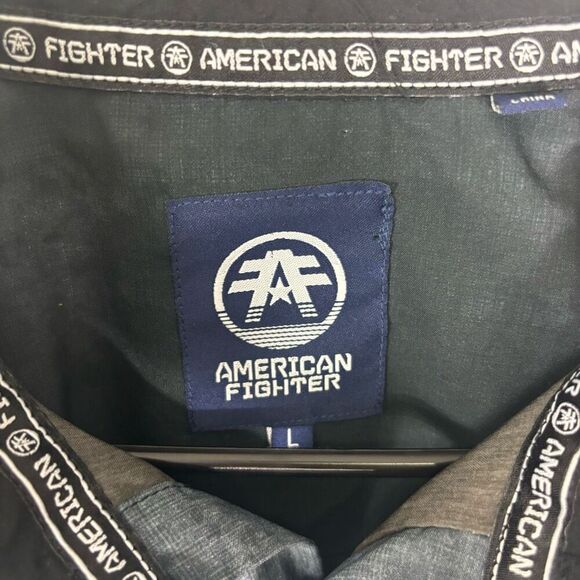 American Fighter Grey and Light Grey Acid Wash Collared Button Down Shirt Men's - Picture 6 of 8